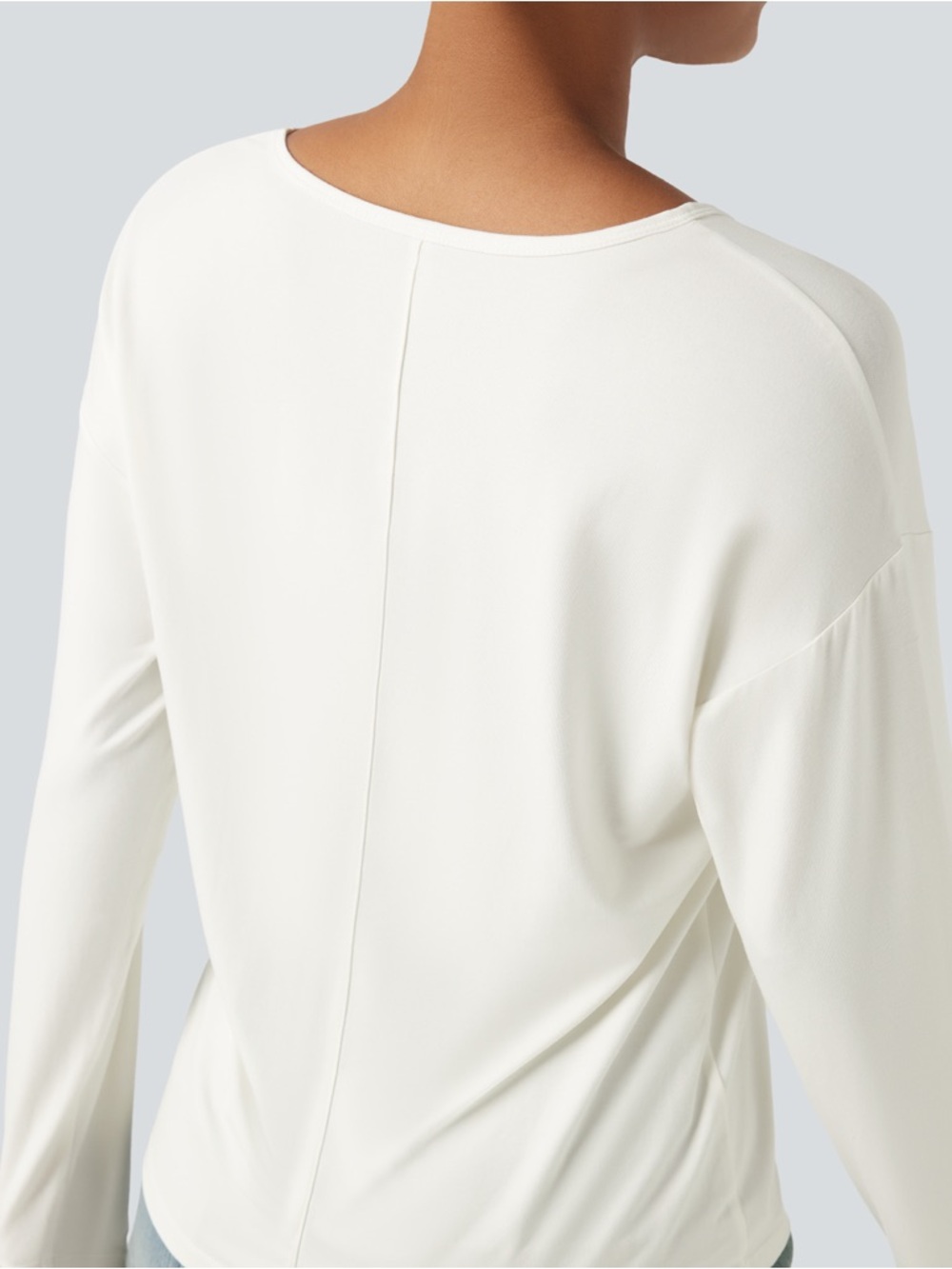 Halara V-Neck Long Sleeve Casual Top White Small NWT Soft Stretch Basic - Picture 6 of 7